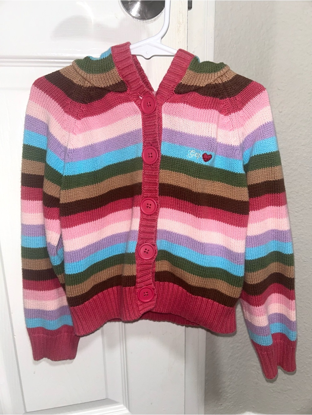 GAP Girls Striped Hooded Cardigan - Pink, Blue, Green, Brown, Cream